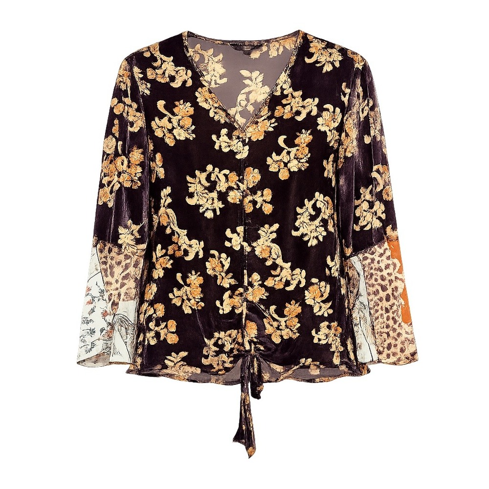 John Mark Boho Velvet Tie Top Women Small Whimsigoth Dark Floral Cottagecore